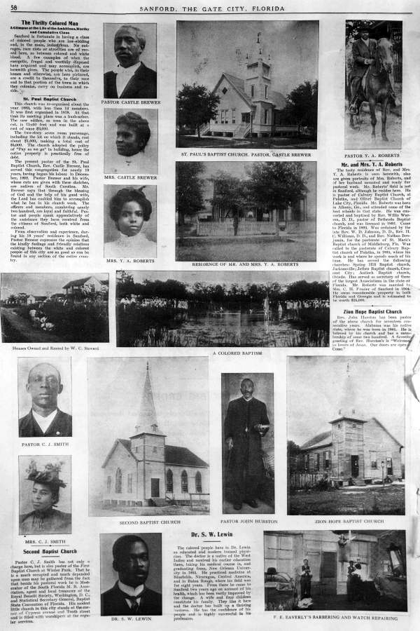 African American pastors, churches, homes, baptism, and business - Sanford, Florida.