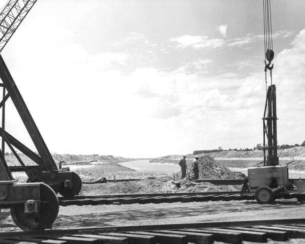 Construction equipment for US Highway 19 bridge over the Cross Florida Barge Canal - Inglis, Florida