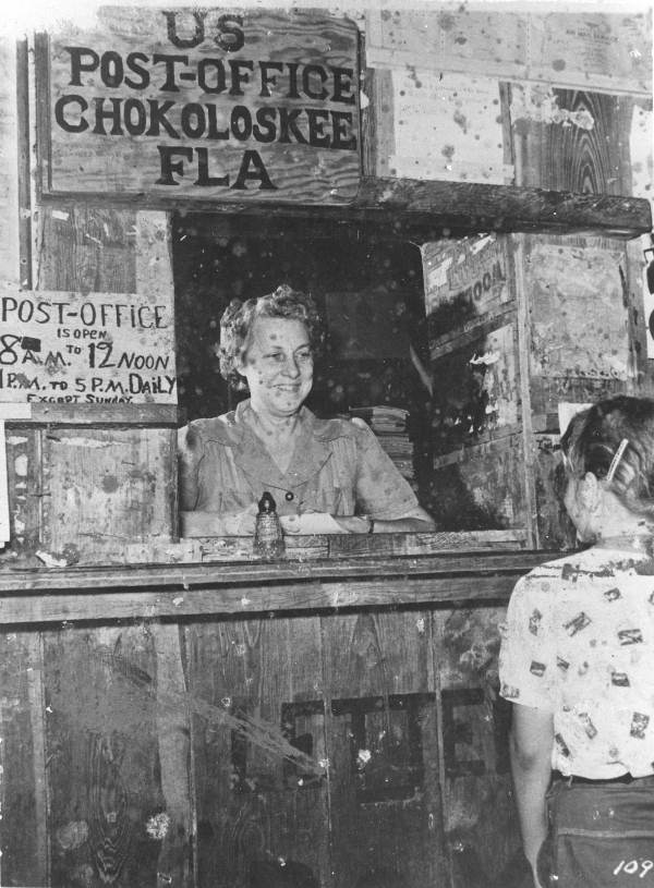 Mamie Smallwood in the Post Office window