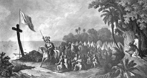 Drawing of Hernando de Soto landing at Tampa Bay