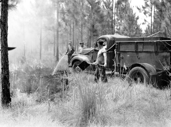 Firefighters during fire.