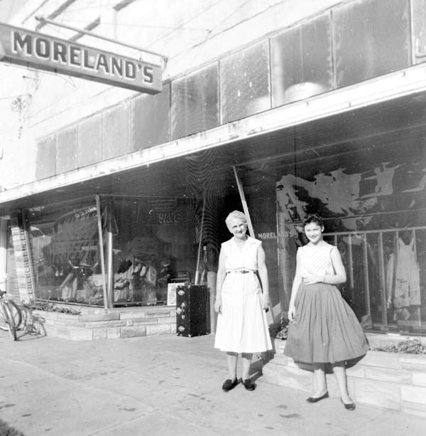 Rosalie Moreland and Fay Benningfield standing out in front of Moreland's - Havana, Florida.