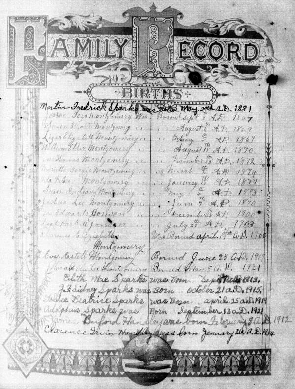 Montgomery family bible with family record