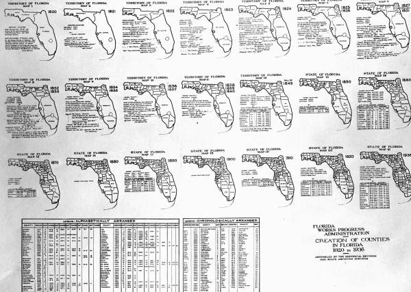 Maps showing the creation of Florida's counties