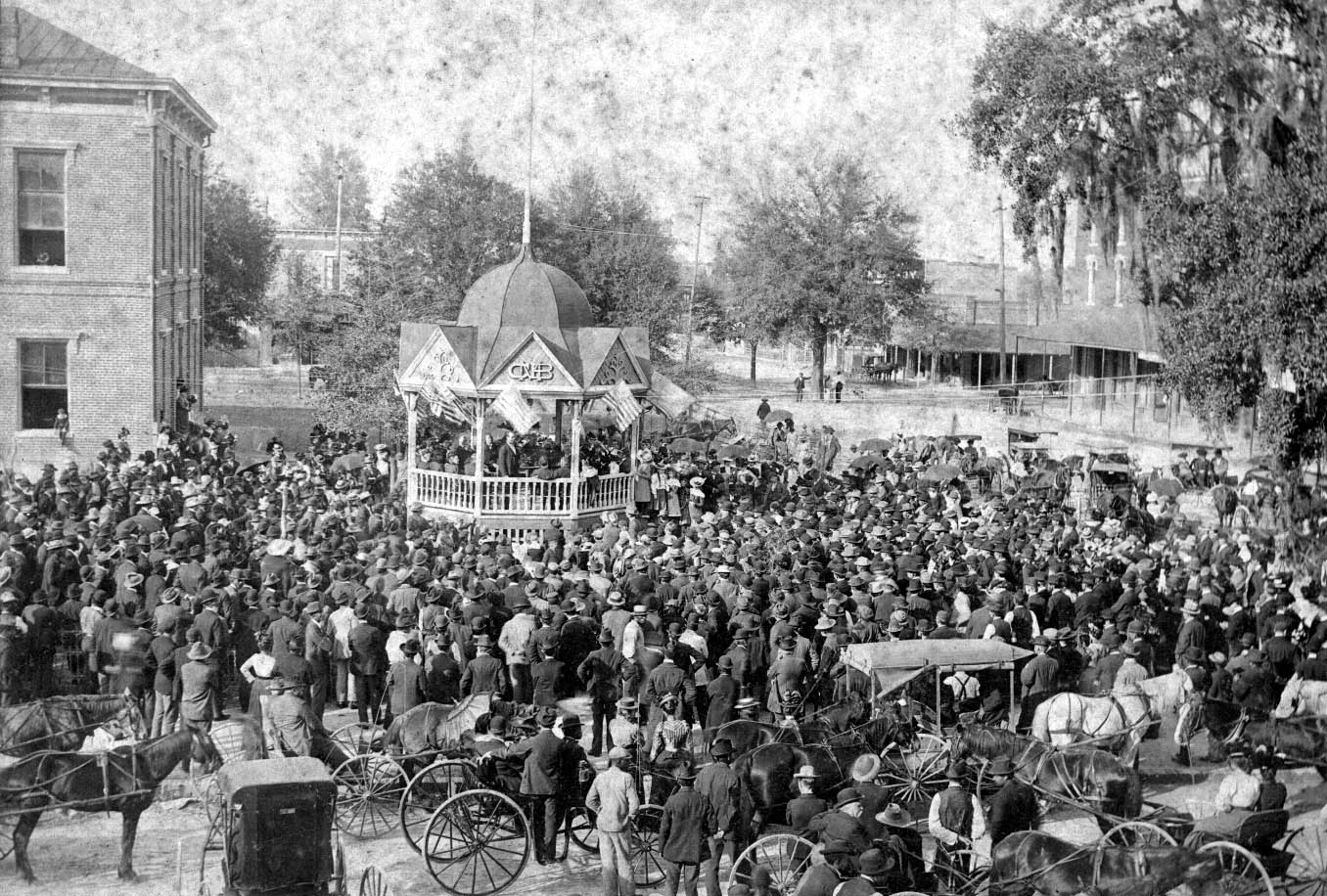 William Jennings Bryan speaking from the gazebo - Ocala, Florida.