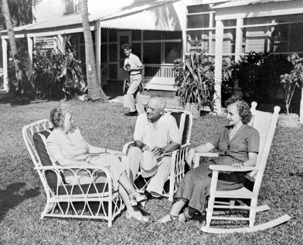 President Truman with his family at the little white house.
