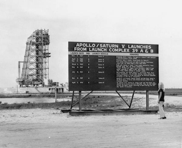 Information board for Apollo/Saturn V launches