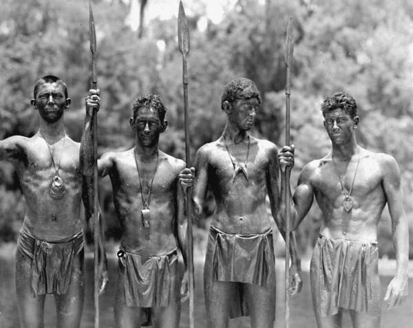 Extras from Tallahassee in blackface during the filming of Tarzan's Secret Treasure (1941)
