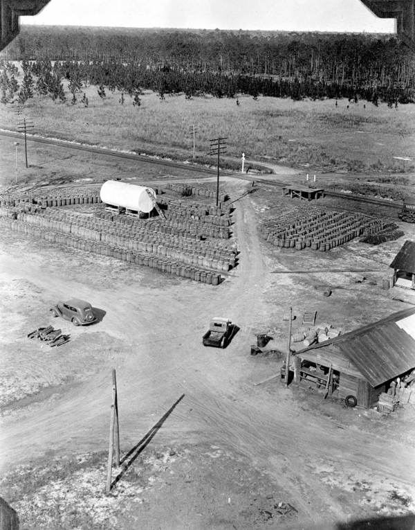 Storage yard for turpentine awaiting shipment to market