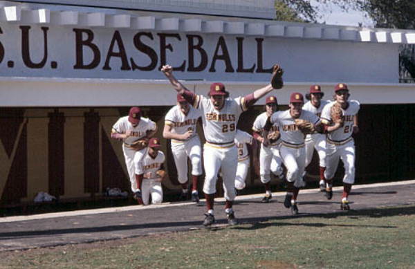 Florida State University baseball team taking the field