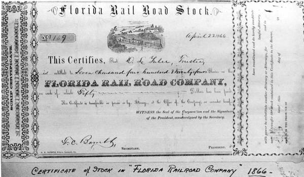 Florida Railroad stock certificates