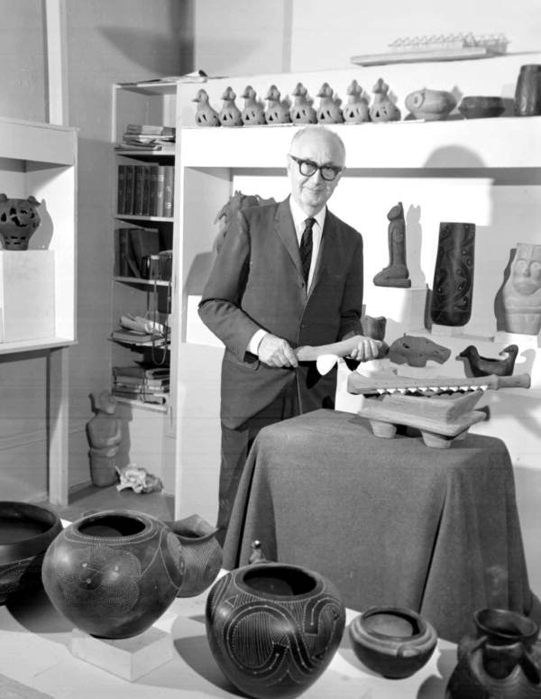 Ivan Gundrum with some of his recreated Weedon Island pottery - Tallahassee, Florida.
