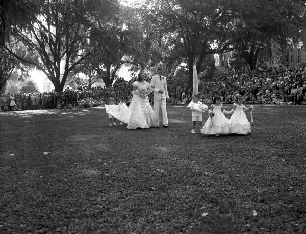 May Day king and queen approaching the dais - Tallahassee, Florida.