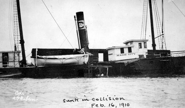 Remains of steamboat "Magic City" sunk in collision