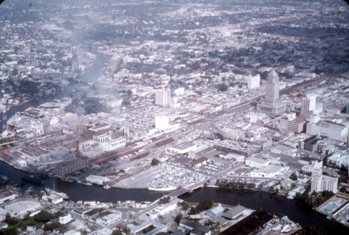 Courthouse (right) looms over other buildings in downtown Miami- Miami, Florida.
