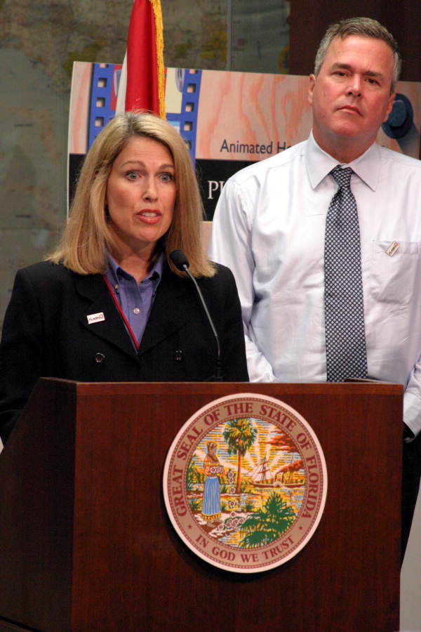 Leslie Chapman Henderson, director of Federal Alliance for Safe Homes (FLASH), speaking during annual hurricane briefing - Tallahassee, Florida.