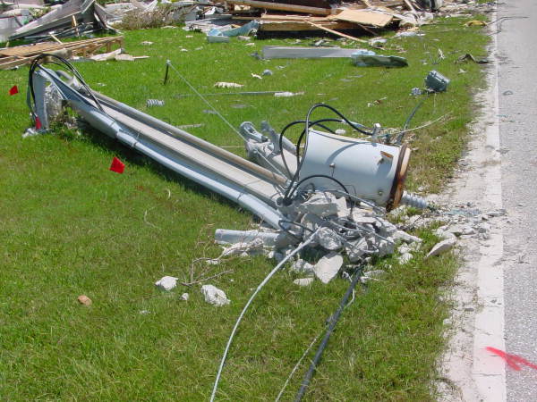 Electric pole blown down by Hurricane Charley - Punta Gorda, Florida