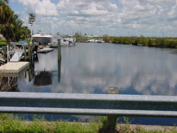 View looking toward boats damaged by Hurricane Charley - Punta Gorda, Florida