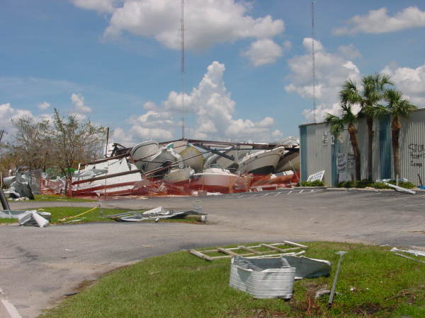 View of boats at the Gator Creek Marina damaged by Hurricane Charley - Punta Gorda, Florida