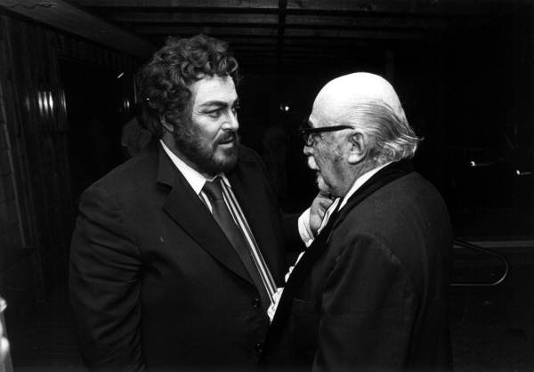 Luciano Pavarotti, left, chatting with Fort Lauderdale Symphony music director Emerson Buckley.