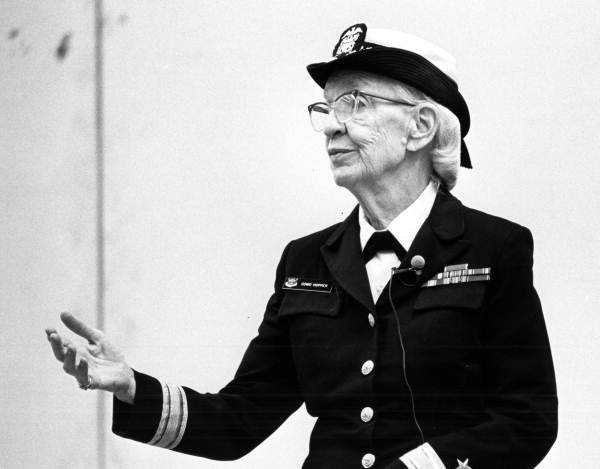 Commodore Grace Hopper speaking at the Miami-Dade Community College North Campus.