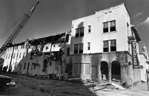 Rutherford Hotel on N.E. 3rd Street being demolished - Miami, Florida.