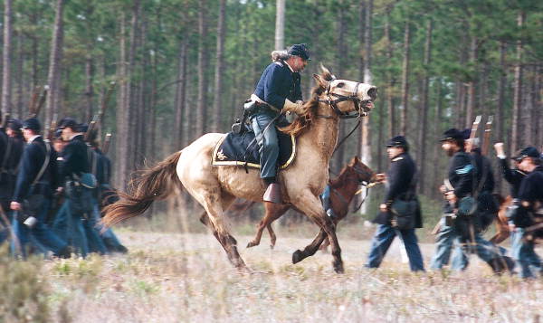 Scene from re-enactment of battle during festival at Olustee Battlefield Historic State Park - Baker County, Florida