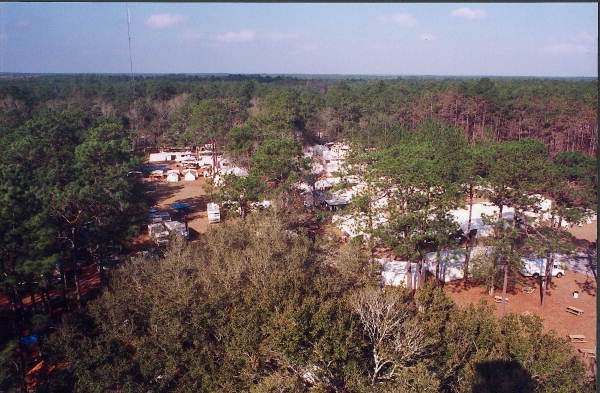 Bird's eye view of the Olustee Battlefield Historic State Park during reenactment festival - Baker County, Florida.