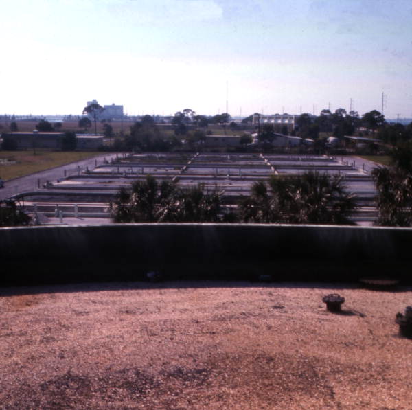 View looking over part of a sewage treatment facility