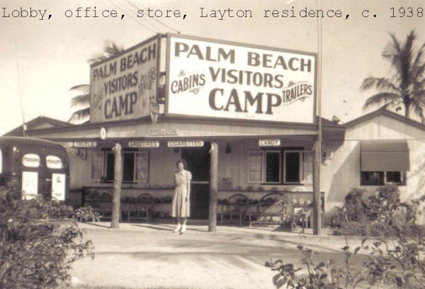 Unidentified woman standing in front of building at Layton's Cottage, Trailer, and Fishing Park - Riviera Beach, Florida.