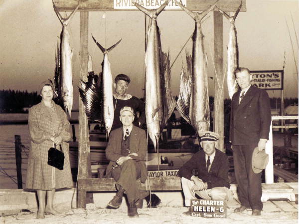Fishing party posing with sailfish at Layton's Park - Riviera Beach, Florida.