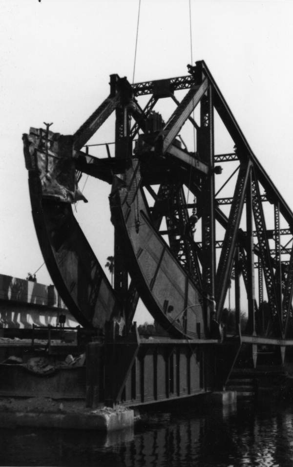 Looking south at removal of railroad bridge on Seddon Island.
