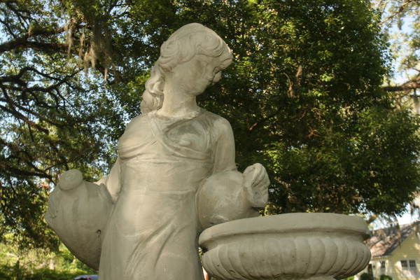 Close-up view of statue at the historic Woman's Club of Tallahassee located at 1513 Cristobal Drive in the Los Robles subdivision.