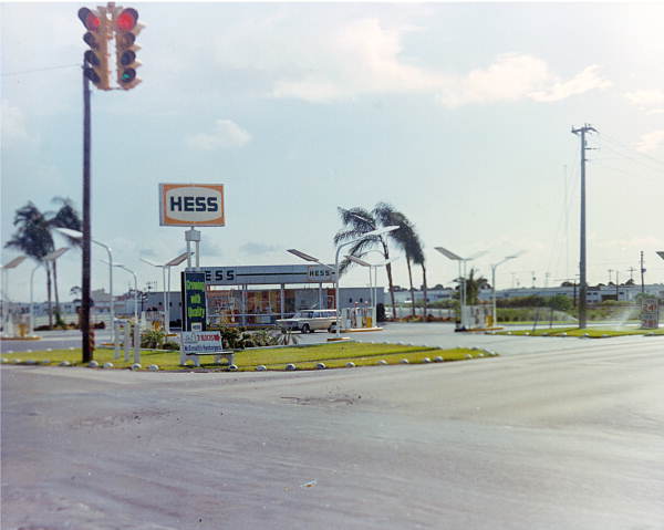 View showing the Hess gas station on Commercial Blvd at Dixie Hwy in Pompano Beach, Florida.