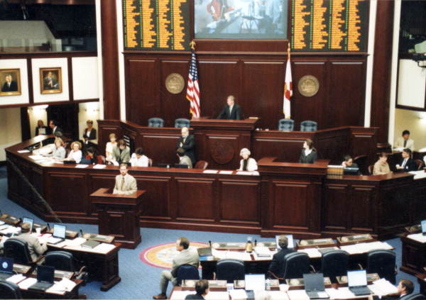 Interior view of the Florida House chamber during a session in Tallahassee, Florida.