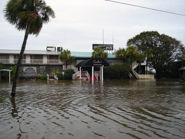 Flooding of Apalachicola River Inn from Hurricane Dennis in Apalachicola, Florida.