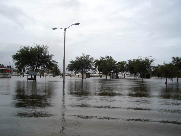 Marina in Apalachicola flooded during Hurricane Dennis.