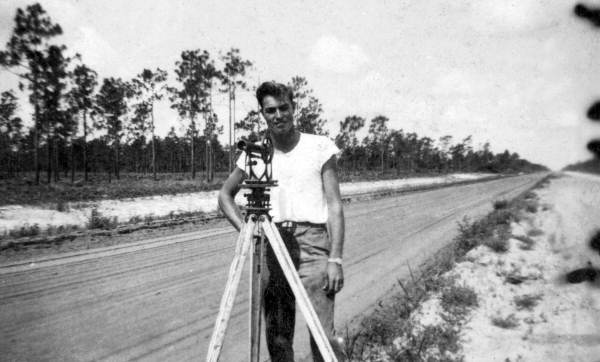 View showing a surveyor at work in the Jacksonville area.