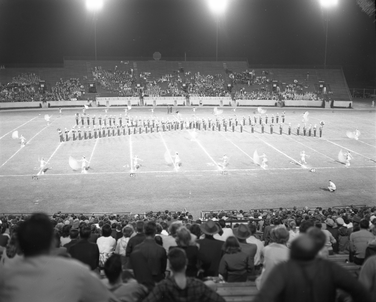Marching band on field at the FSU Band Festival.