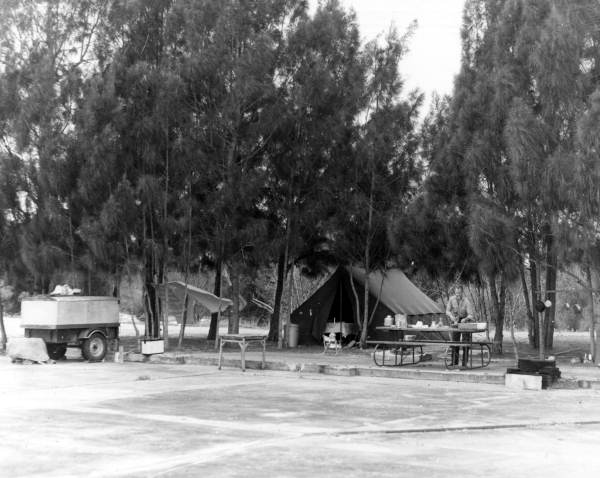 View showing a visitor camping at the Jonathan Dickinson State Park near Hobe Sound, Florida.