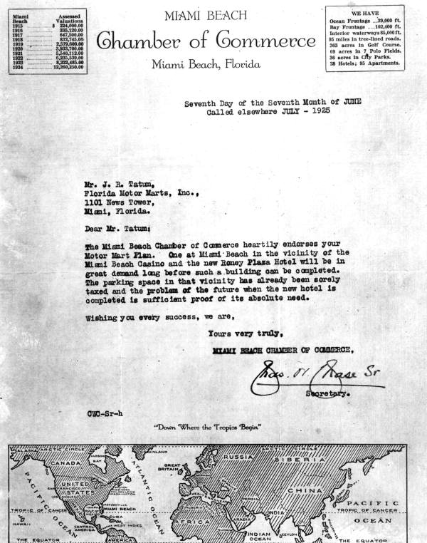 Letter to Mr. J.R. Tatum - Miami, Florida.