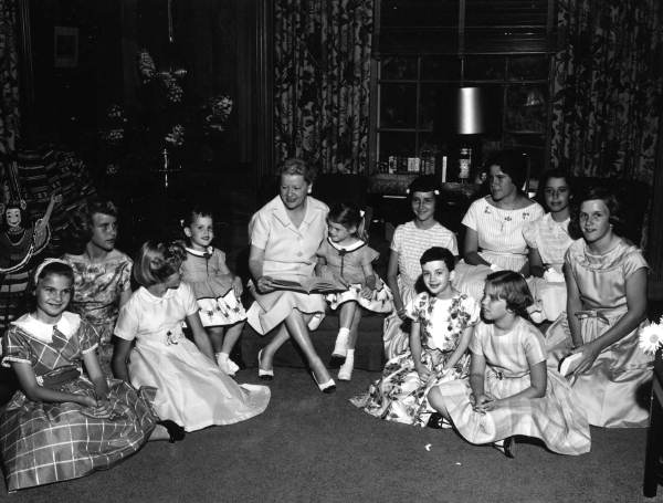 Miss Agnes Gregory, professor of children's literature at FSU, reading to children - Tallahassee, Florida.