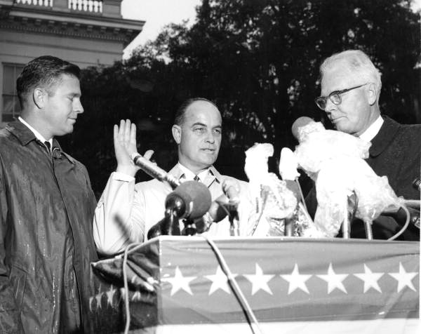 Fred O. "Bud" Dickinson taking oath as Comptroller on Governor Kirk's inauguration day - Tallahassee, Florida.