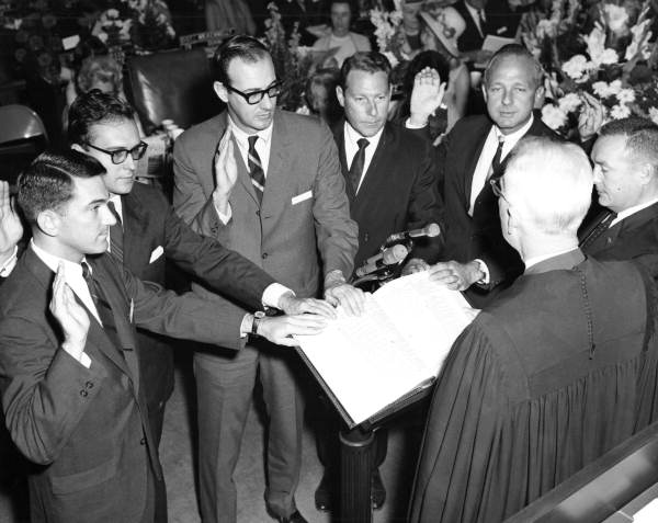 Florida Memory  Representatives taking oath from Chief Justice Campbell  Thornal on opening day of the House session - Tallahassee, Florida.