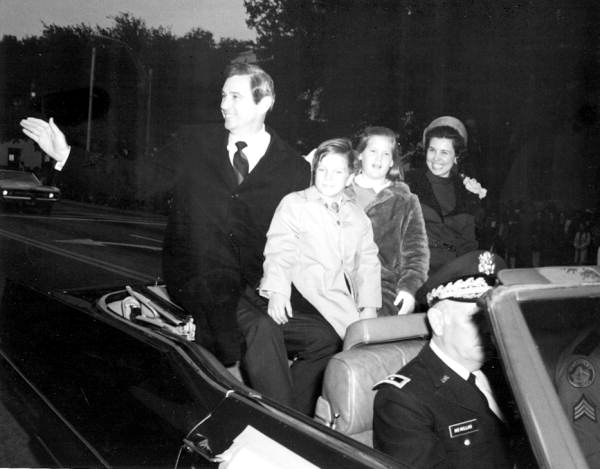 Askew family on the way to the reviewing stand for the inaugural parade - Tallahassee, Florida.