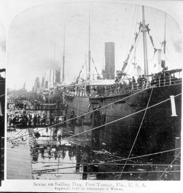 Transports loaded with soldiers ready for the Spanish-American war - Port Tampa, Florida.