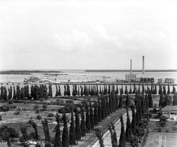 Power plant at the east end of county causeway - Miami Beach, Florida.