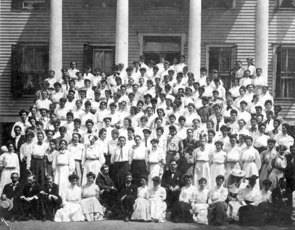 Students and faculty on the steps of the dining hall at Florida Female College - Tallahassee, Florida.