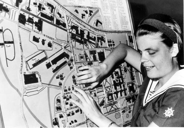 FSU blind student learns the campus with a Braille map - Tallahassee, Florida.