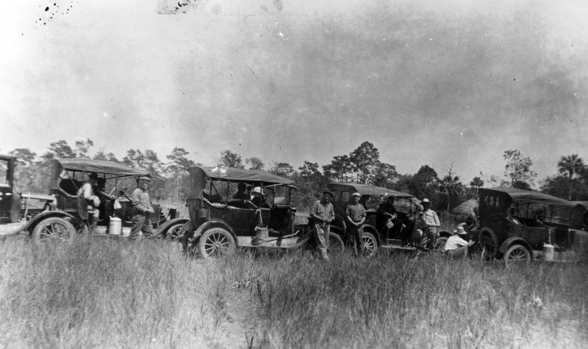 Another photo of the first group to cross the unfinished portion of the Tamiami Trail between Fort Myers and Everglades City in 1923.
